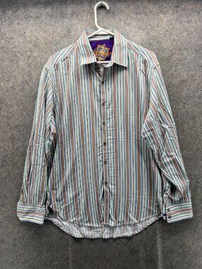Robert Graham Shirt Mens Large Multicolor Stripe Long Sleeve Button Front Casual